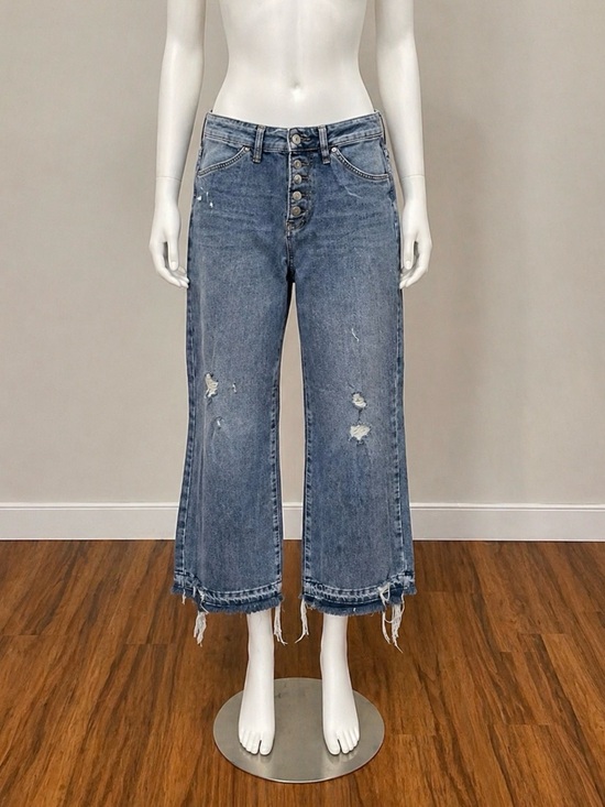 We The Free Denim - We The Free Distressed Wide-Leg Cropped frayed hem Jeans size 29